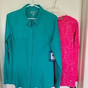 NWT Reel Legends Saltwater Mesh Shirt - Teal and hot pink long sleeve size S